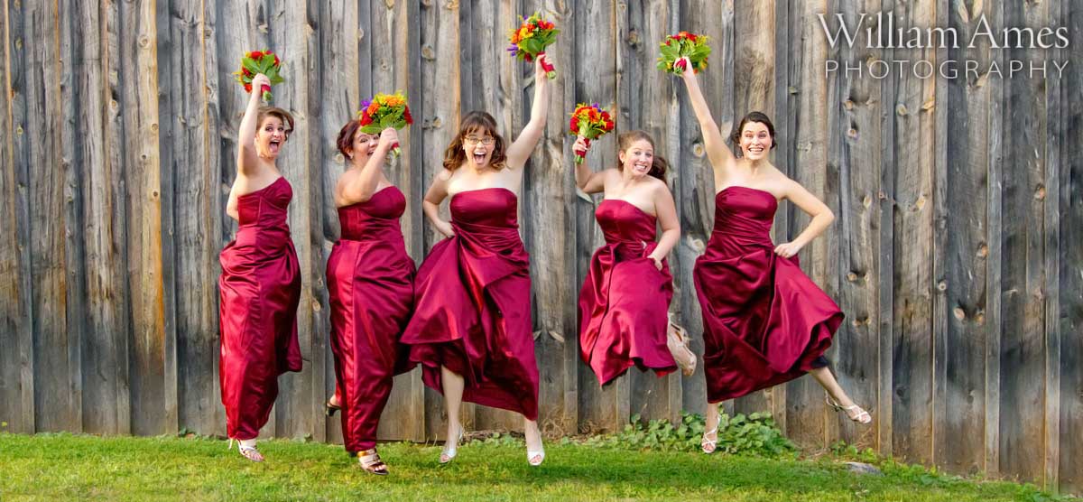 Bridesmaids jumping in air